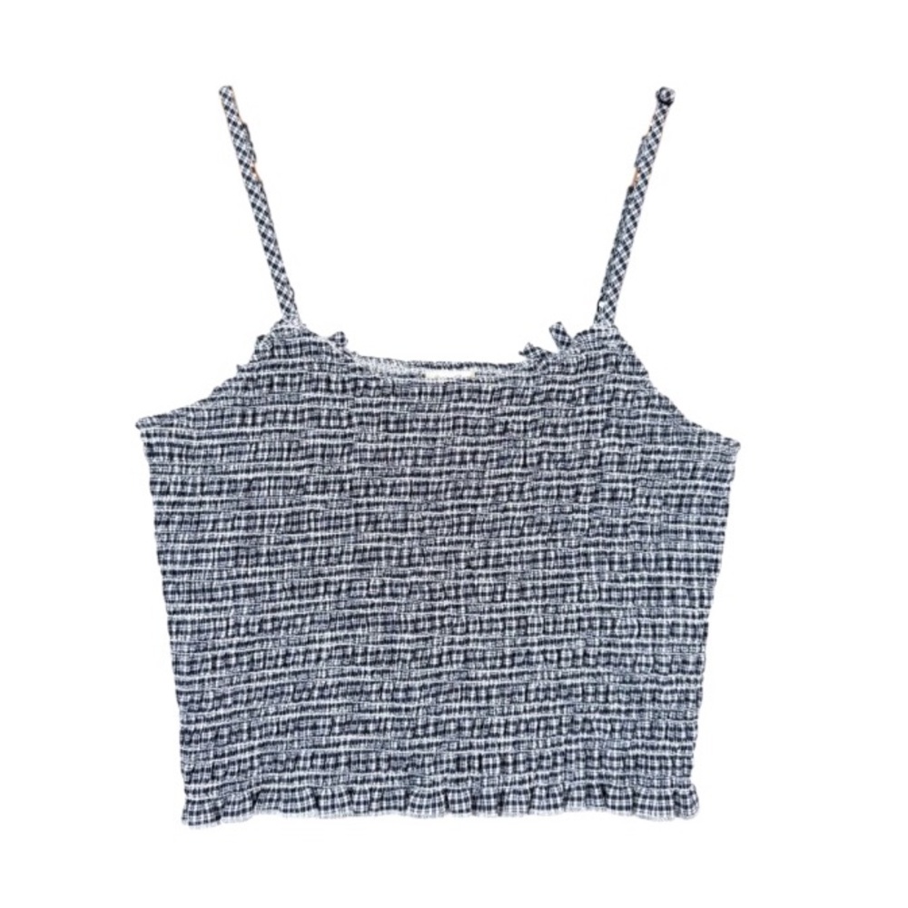 John Galt Brandy Melville Black and White Gingham Shirred Crop Top